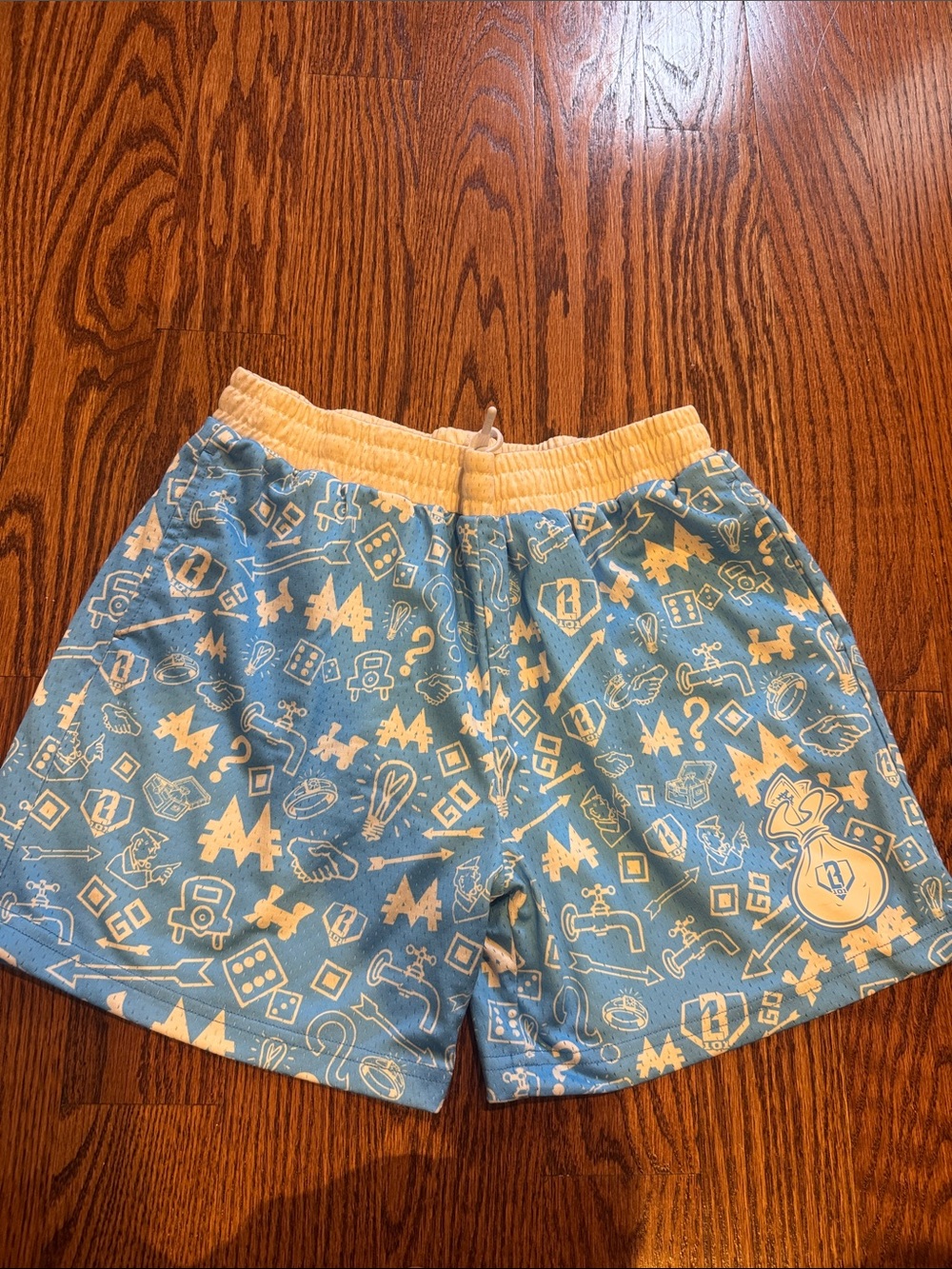 Kids Blue Shorts with Yellow Patterned Print and Elastic Waist